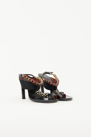 Dries Van Noten Leather Beaded T-Strap Sandal