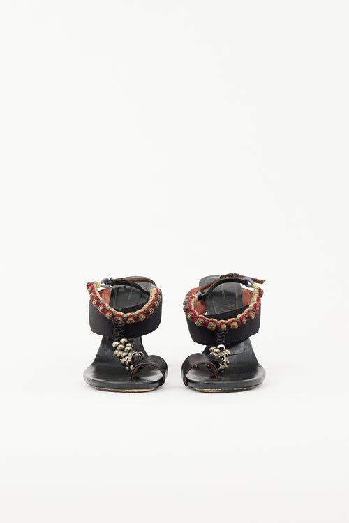 Dries Van Noten Leather Beaded T-Strap Sandal