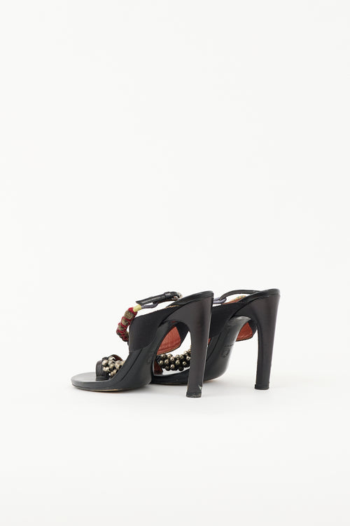 Dries Van Noten Leather Beaded T-Strap Sandal
