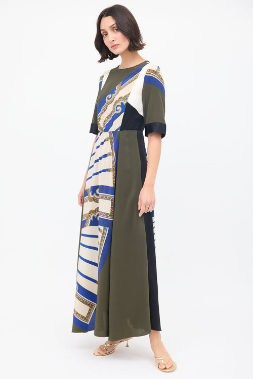 Dries Van Noten FW 2012 Green & Multi Silk Printed Panelled Dress