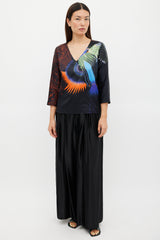 Dries Van Noten FW 2019 Black & Multicolour Printed V-Neck Top