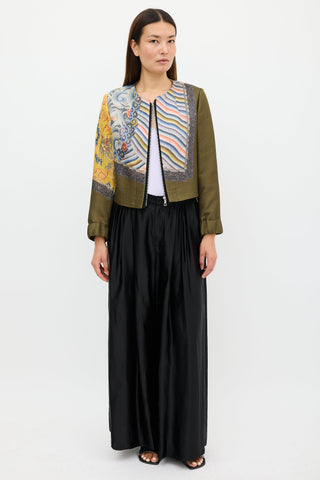 Dries Van Noten Fall 2012 Green & Multi Silk Print Zip Jacket