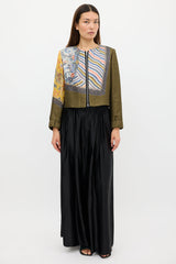 Dries Van Noten Fall 2012 Green & Multi Silk Print Zip Jacket