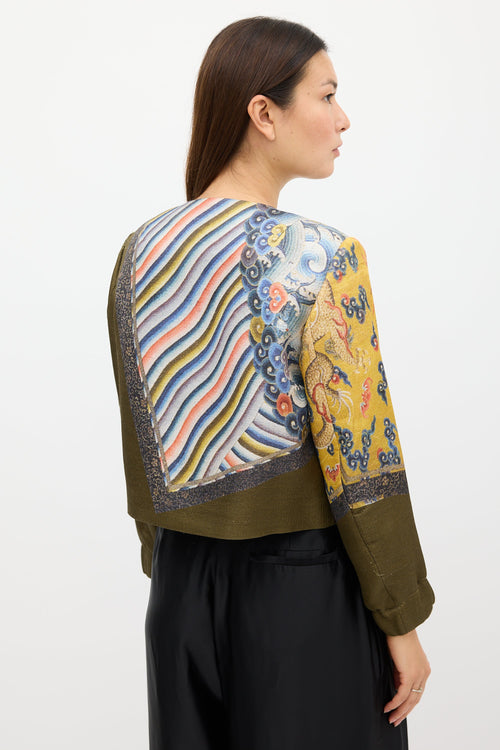 Dries Van Noten Fall 2012 Green & Multi Silk Print Zip Jacket