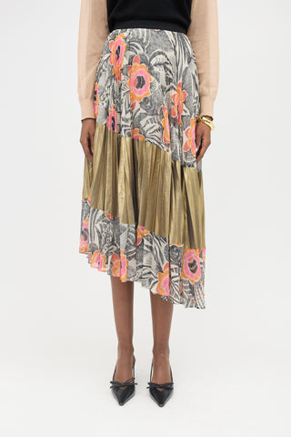Dries Van Noten Floral & Metallic Pleated Skirt