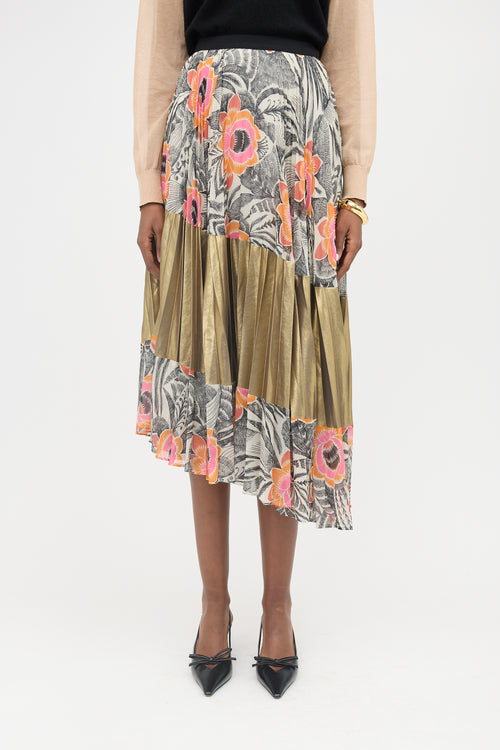 Dries Van Noten Floral & Metallic Pleated Skirt