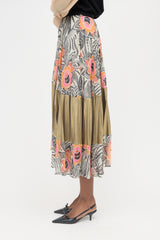 Dries Van Noten Floral & Metallic Pleated Skirt