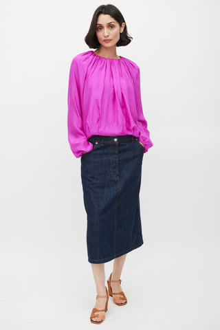Dries Van Noten Fuchsia Silk & Cotton Puffed Top