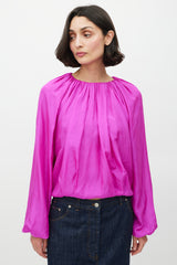 Dries Van Noten Fuchsia Silk & Cotton Puffed Top