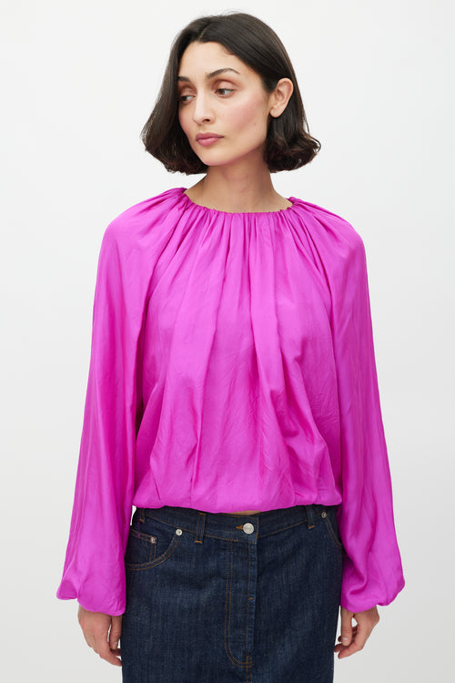 Dries Van Noten Fuchsia Silk & Cotton Puffed Top