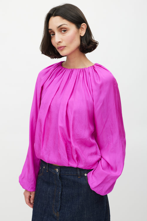 Dries Van Noten Fuchsia Silk & Cotton Puffed Top