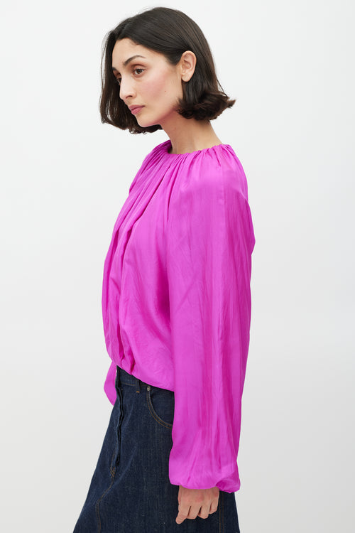 Dries Van Noten Fuchsia Silk & Cotton Puffed Top
