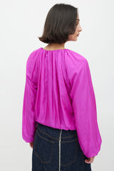 Dries Van Noten Fuchsia Silk & Cotton Puffed Top