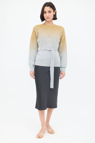 Dries Van Noten Gold & Silver Tinsel Ombré Belted Sweater