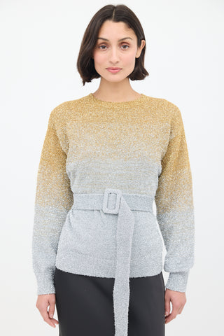 Dries Van Noten Gold & Silver Tinsel Ombré Belted Sweater