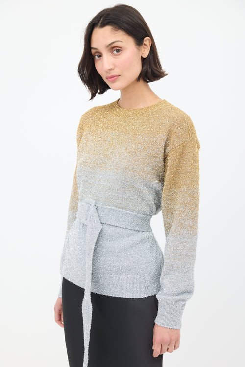 Dries Van Noten Gold & Silver Tinsel Ombré Belted Sweater