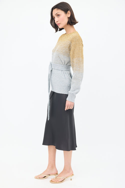 Dries Van Noten Gold & Silver Tinsel Ombré Belted Sweater