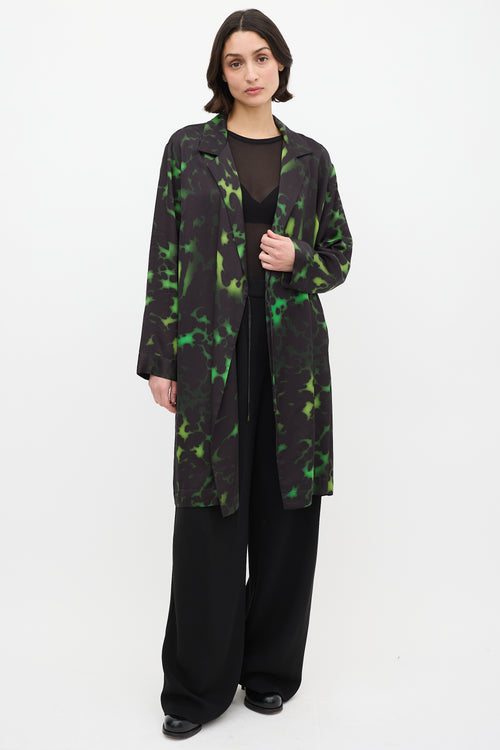 Dries Van Noten Green & Black Satin Dyed Duster Coat