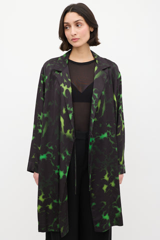 Dries Van Noten Green & Black Satin Dyed Duster Coat