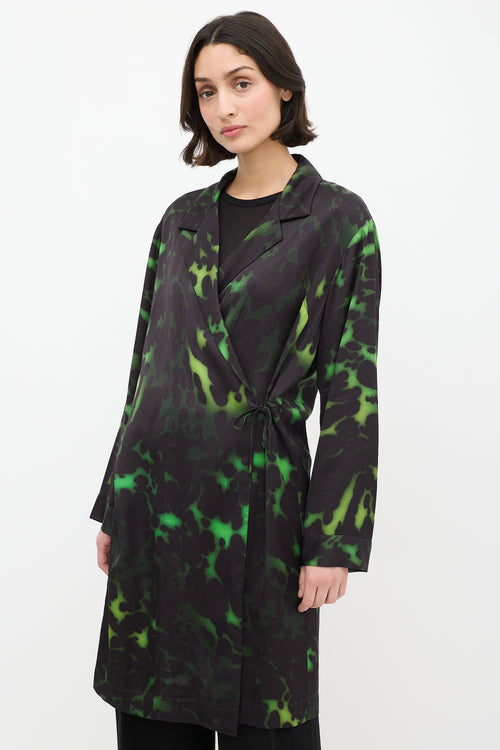 Dries Van Noten Green & Black Satin Dyed Duster Coat