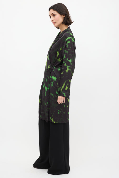 Dries Van Noten Green & Black Satin Dyed Duster Coat