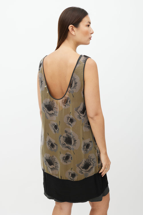 Dries Van Noten Green & Pink Rose Layer Dress
