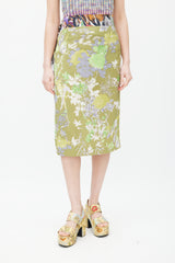 Dries Van Noten Green & Multicolour Floral Sarong Skirt