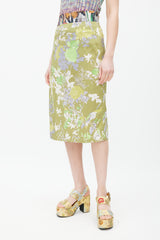 Dries Van Noten Green & Multicolour Floral Sarong Skirt