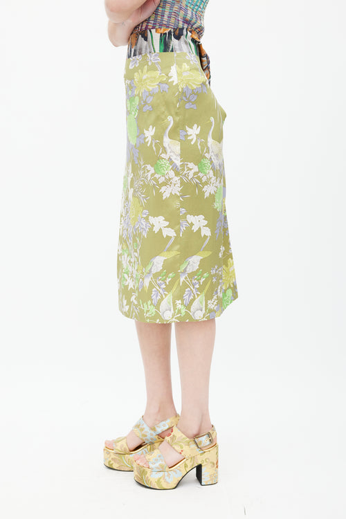 Dries Van Noten Green & Multicolour Floral Sarong Skirt