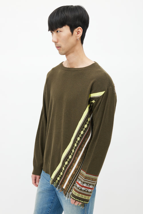 Dries Van Noten Green & Multicolour Stripe Cashmere Fringe Sweater