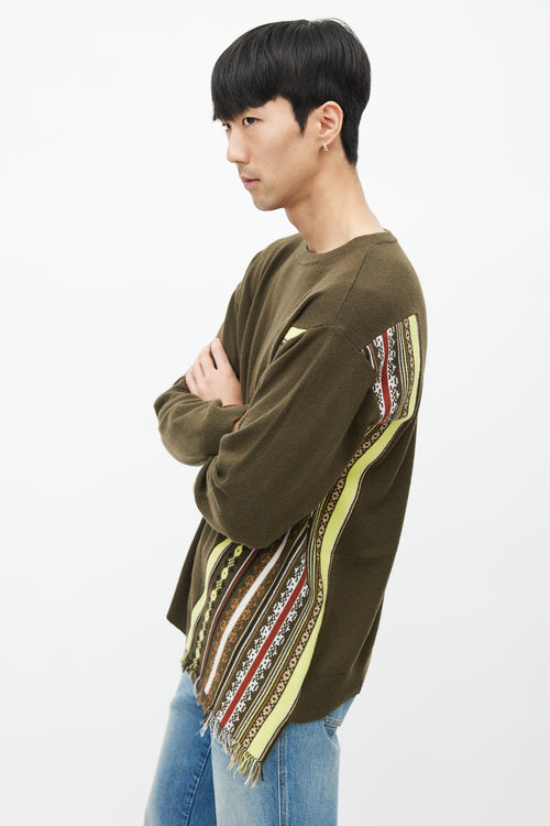 Dries Van Noten Green & Multicolour Stripe Cashmere Fringe Sweater