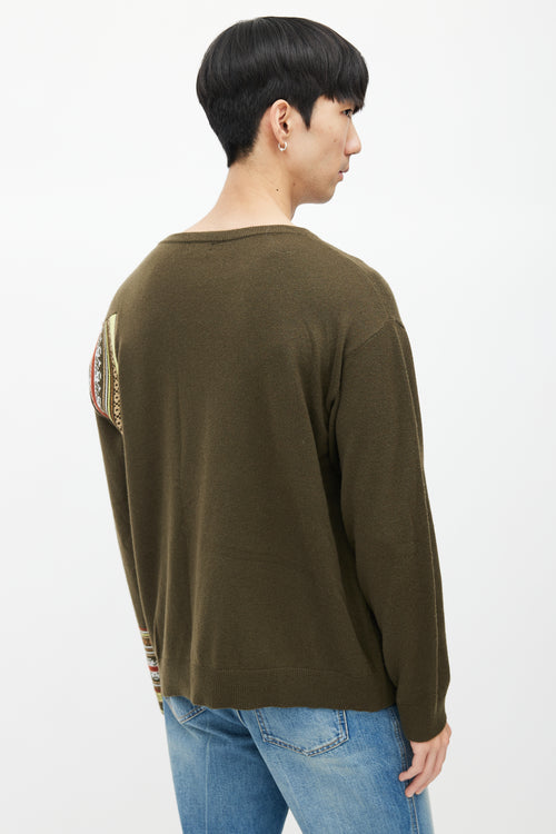 Dries Van Noten Green & Multicolour Stripe Cashmere Fringe Sweater