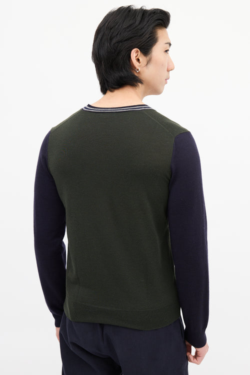 Dries Van Noten Green & Navy Wool Colour Block Sweater