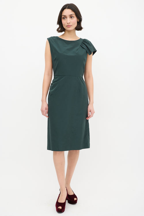 Dries Van Noten Green Nylon & Cotton Ruffle Dress