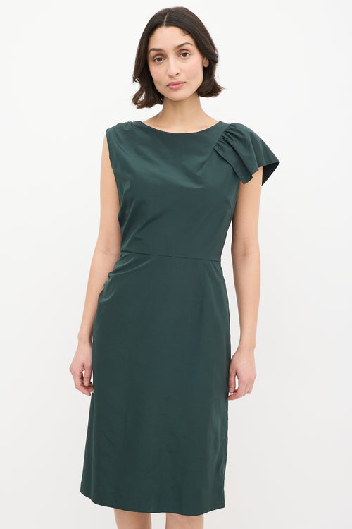 Dries Van Noten Green Nylon & Cotton Ruffle Dress