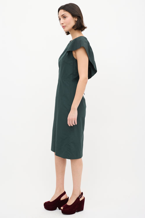 Dries Van Noten Green Nylon & Cotton Ruffle Dress