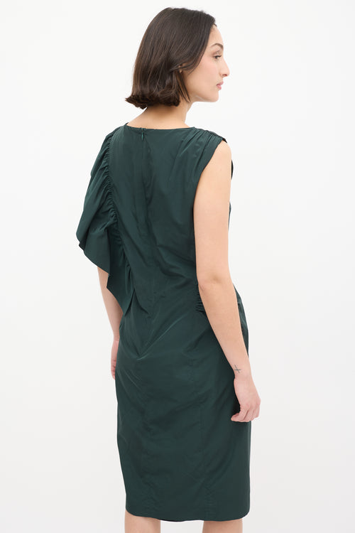 Dries Van Noten Green Nylon & Cotton Ruffle Dress