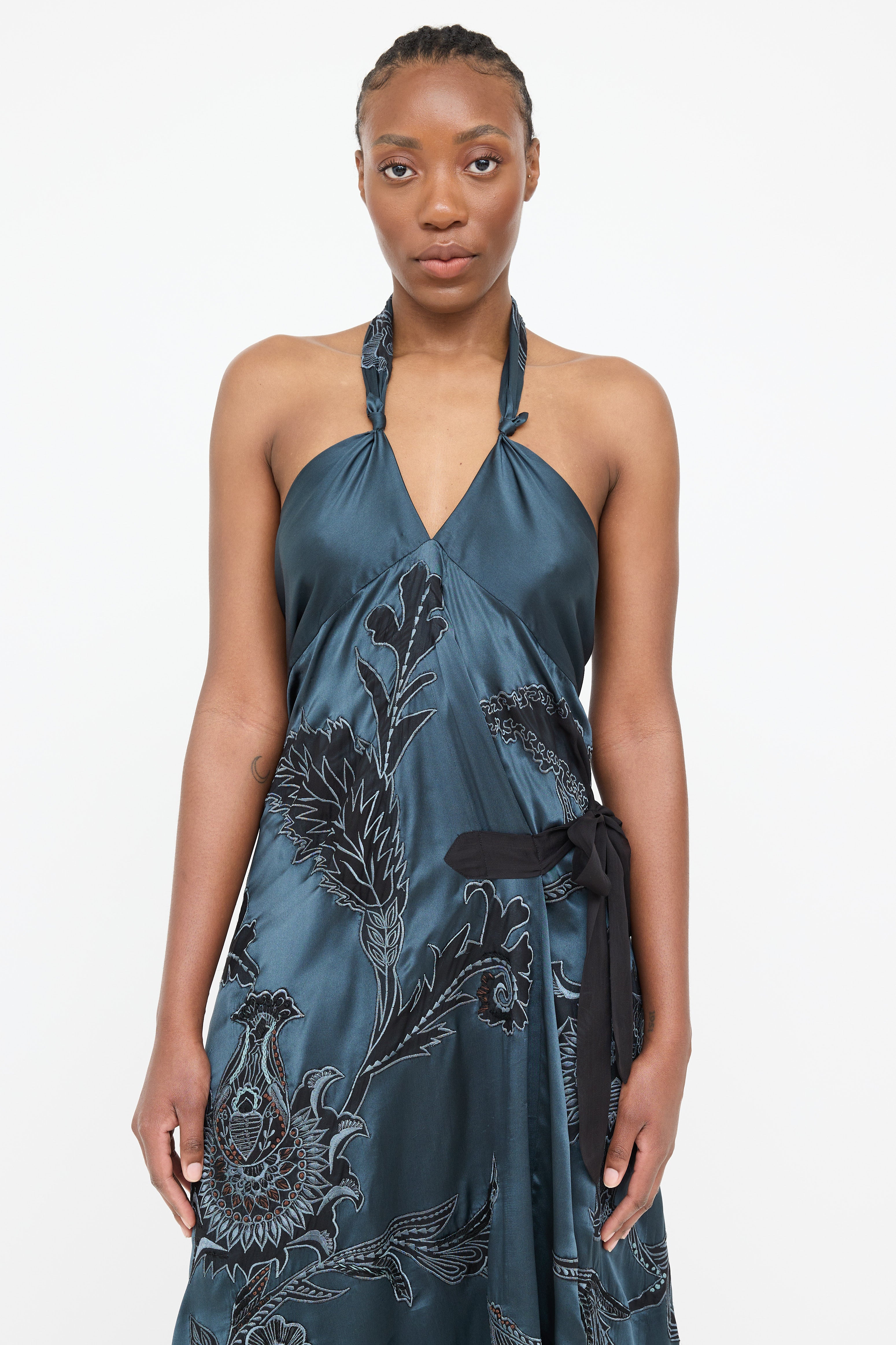 dries van noten halter dress Dries Van Noten - Women - Halterneck Viscose Dress - Petrol