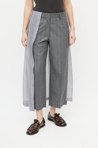 Dries Van Noten Grey & Blue Striped Plaid Overlay Trouser