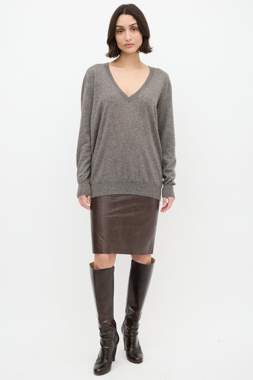 Dries Van Noten Grey Cashmere & Silk V-Neck Sweater