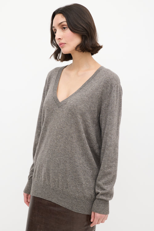 Dries Van Noten Grey Cashmere & Silk V-Neck Sweater