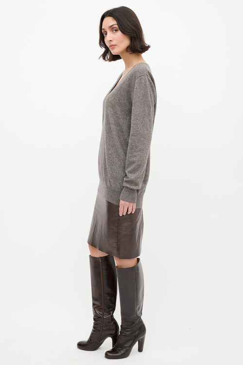 Dries Van Noten Grey Cashmere & Silk V-Neck Sweater