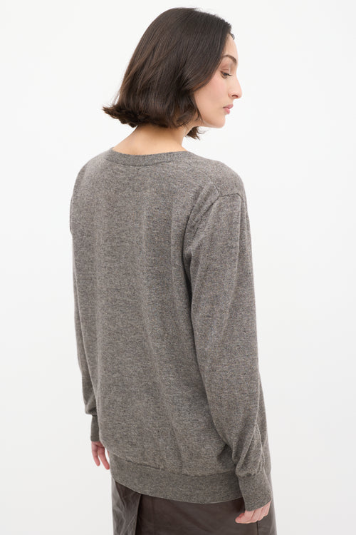 Dries Van Noten Grey Cashmere & Silk V-Neck Sweater