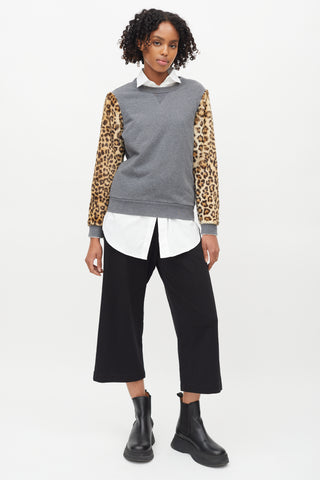 Dries Van Noten Grey Cotton & Brown Faux Fur Sweater