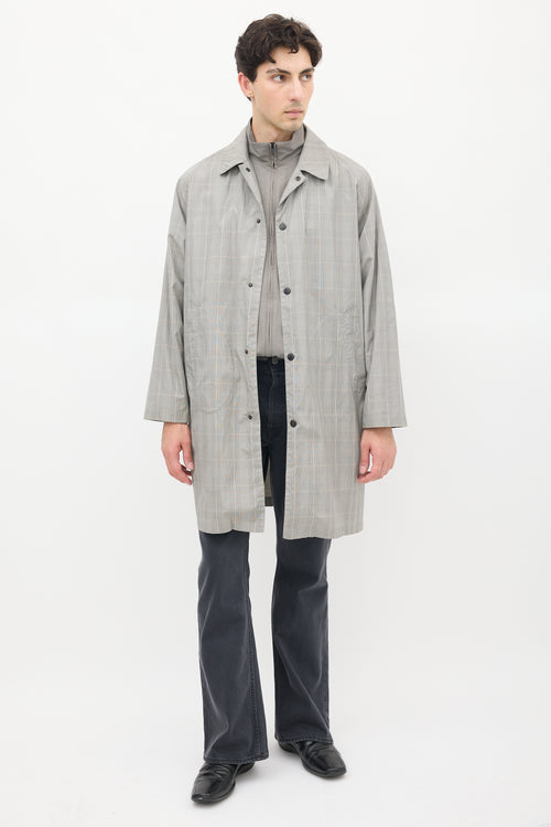 Dries Van Noten Grey Cotton Check Belted Coat