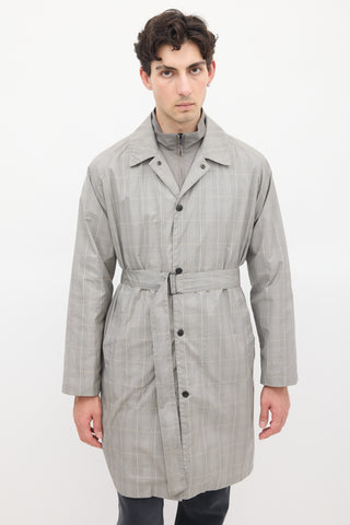 Dries Van Noten Grey Cotton Check Belted Coat