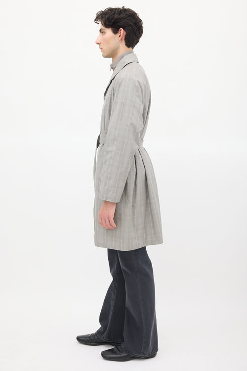 Dries Van Noten Grey Cotton Check Belted Coat