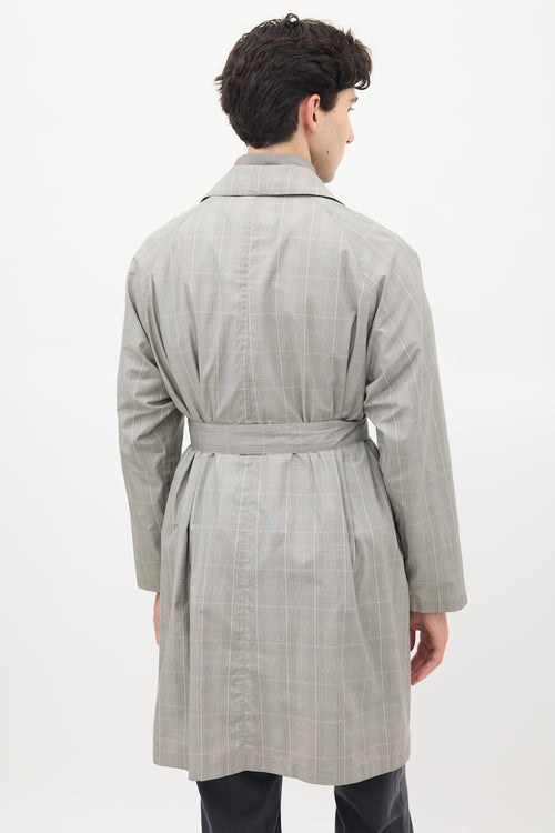 Dries Van Noten Grey Cotton Check Belted Coat