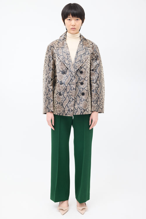 Dries Van Noten Grey & Cream Coated Cotton Printed Jacket