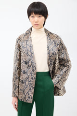 Dries Van Noten Grey & Cream Coated Cotton Printed Jacket